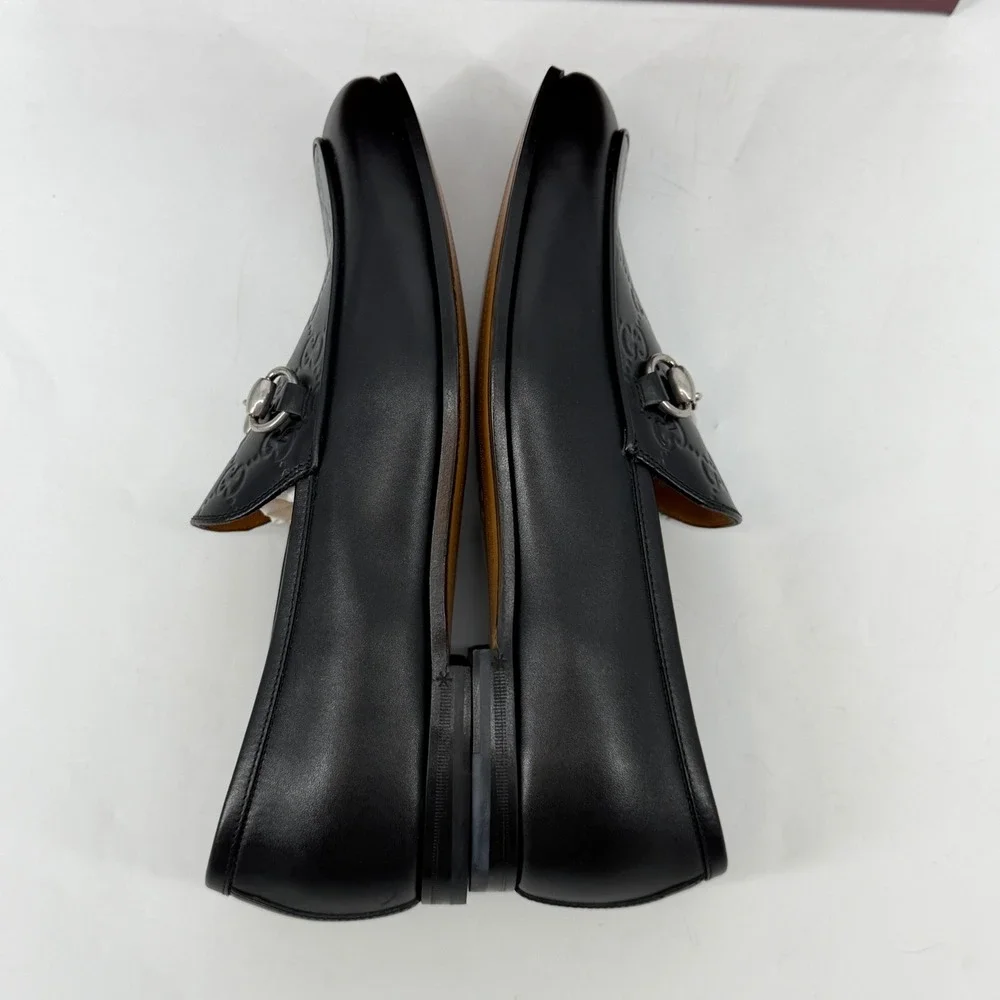 Gucci Mens Real Betis GG Monogram Horsebit Loafers Black Leather Size 7